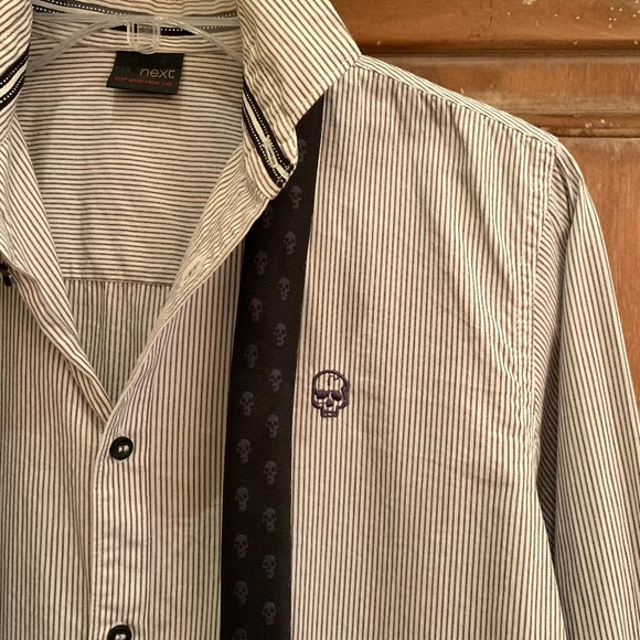 NEXT UK Boys Striped Cotton Button Up Shirt With Tie Size 13 YRS - Picture 6 of 15
